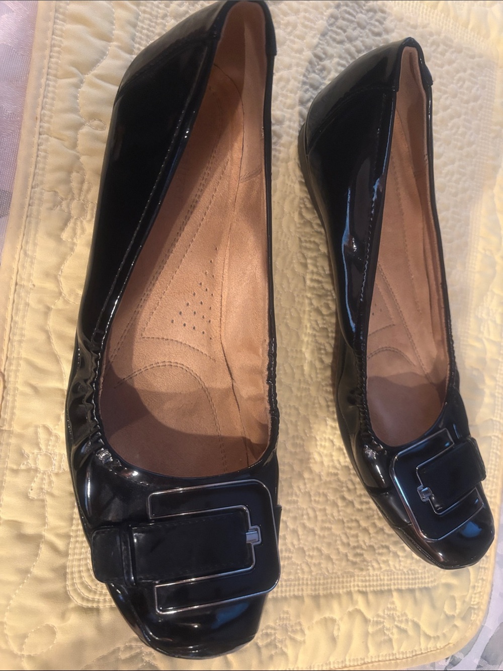 Naturalizer Black Patent Loafers with Square Buckle